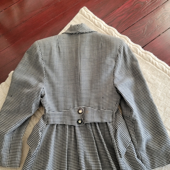 VINTAGE Micro Houndstooth Wool Long Riding Trench Coat Womens S/M Black ivory - Picture 13 of 14